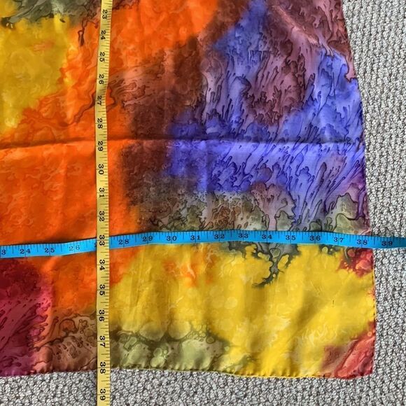 SILK square scarf multicolor watercolor design women’s 38” - Picture 7 of 11